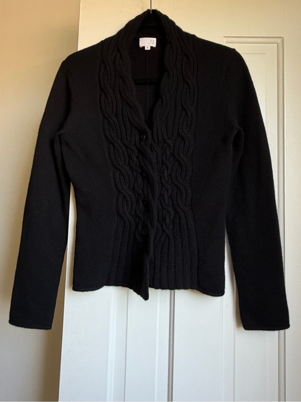 TSE Black Cable-Knit Cashmere Cardigan